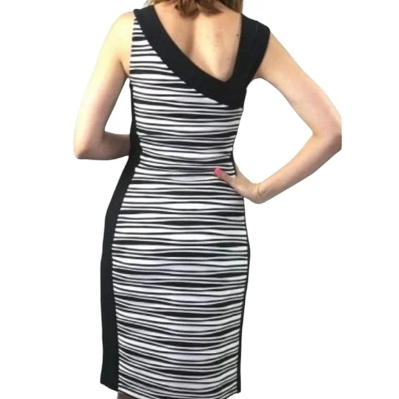 BALI Textured Striped Wave Colorblock Asymmetrical Shoulder Dress Size L - Picture 2 of 14